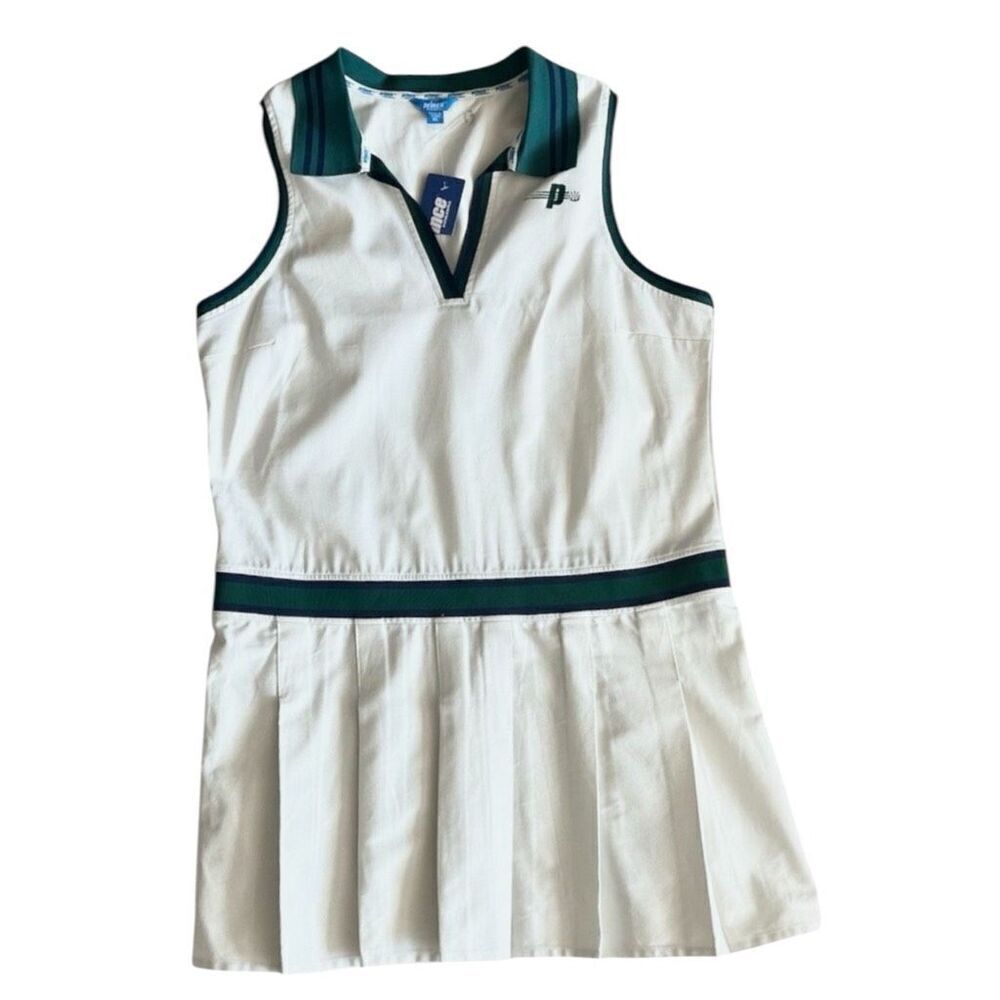 Prince Tennis Pickleball White & Green Collared‎ Sleeveless Dress SzXL